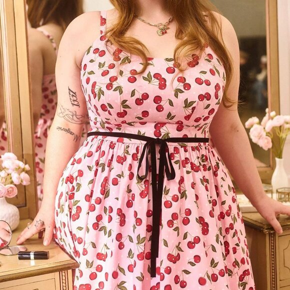 Torrid Retro Chic Swing Dress Cherry Pink - Picture 2 of 4